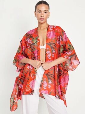 Floral Kimono Cover-Up - Beach, vacation, resort wear, summer